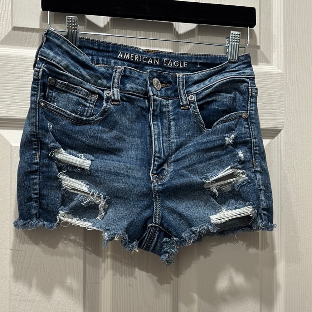 American Eagle Outfitters Blue Distressed Denim Shorts